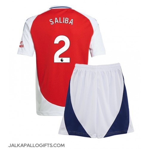 Arsenal William Saliba #2 Koti Peliasu Lasten 2024-25 Lyhythihainen (+ Lyhyet housut)